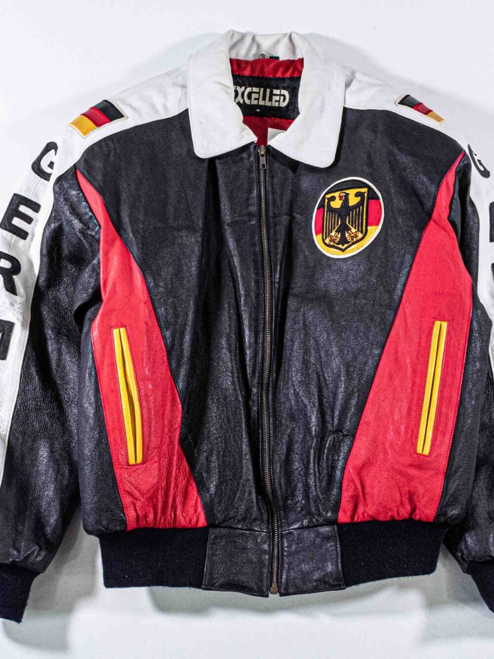 Vintage Excelled Germany Leather Bomber Jacket Medium Deutschland 90s World Cup